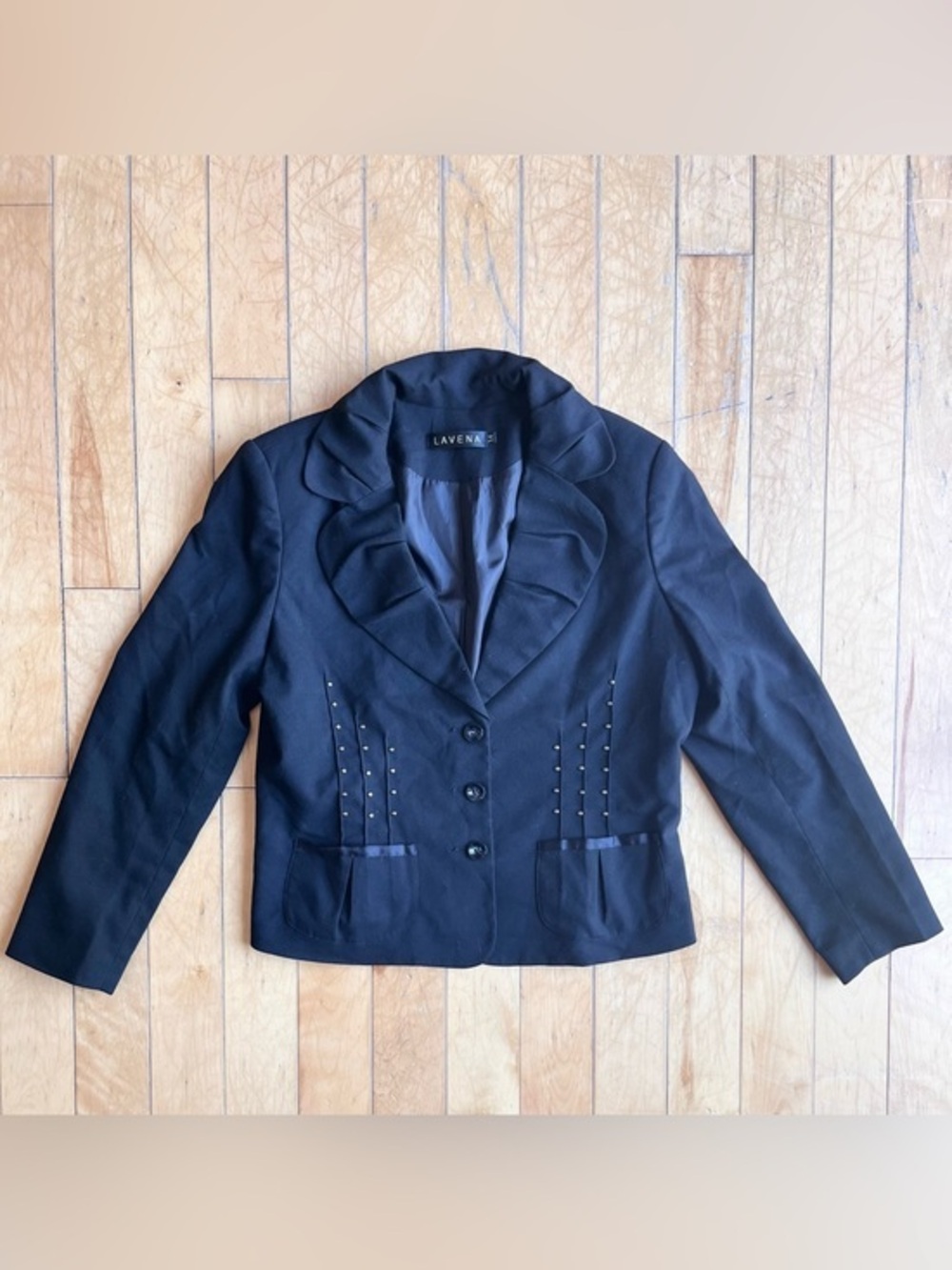 Lavena Black Ruffle Collar Tailored Blazer Size 14